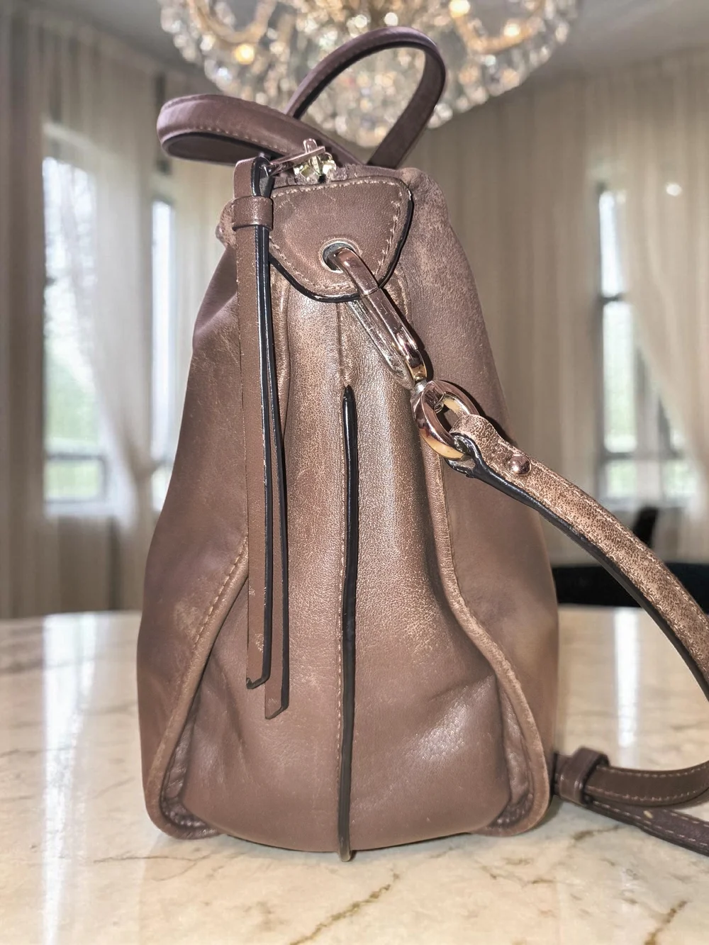 Coach Madison Smythe Leather Satchel 32405 Brown Crossbody Soft Slouchy Bag - Picture 3 of 8